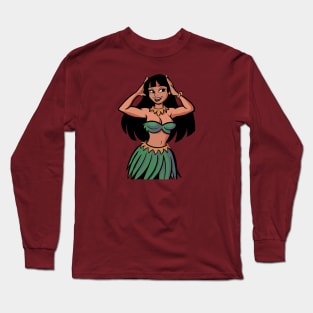 Hawaiian Hula Dancer Cartoon Long Sleeve T-Shirt